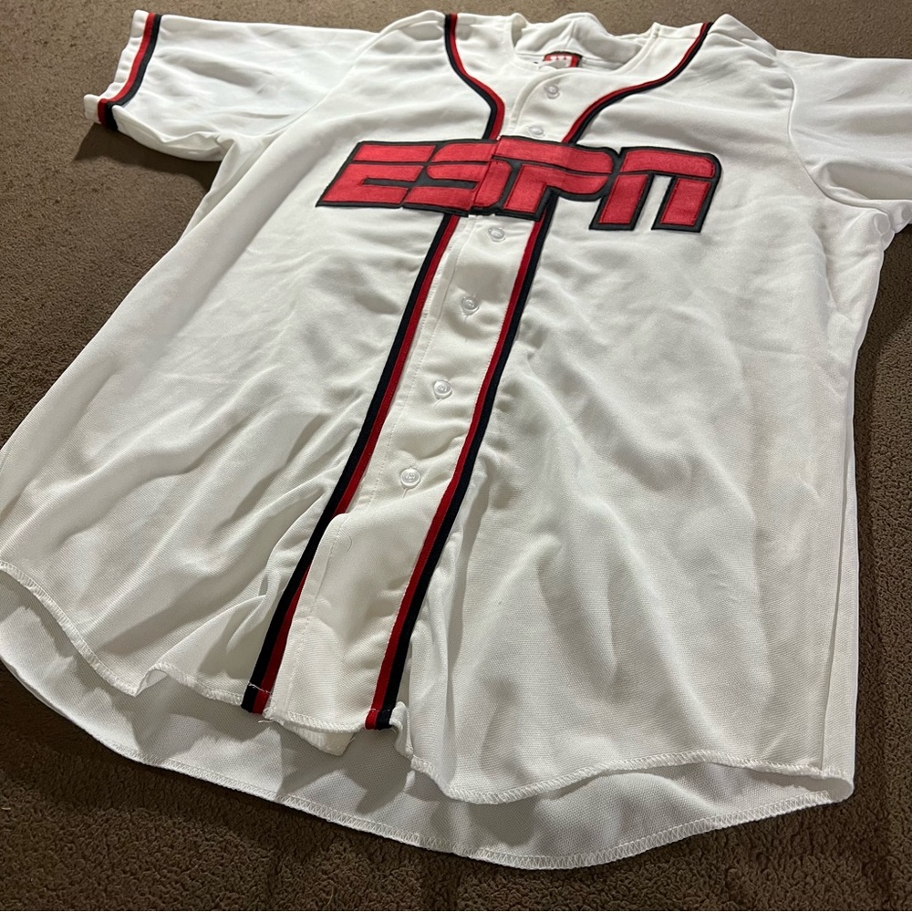 VINTAGE ESPN AUTHENTIC RED AND BLACK PIPING WHITE XL JERSEY
